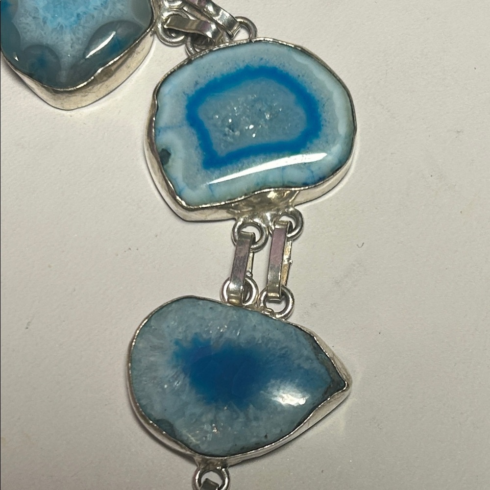 Sterling Blue Druzy Agate Gemstone Bracelet - Picture 2 of 11